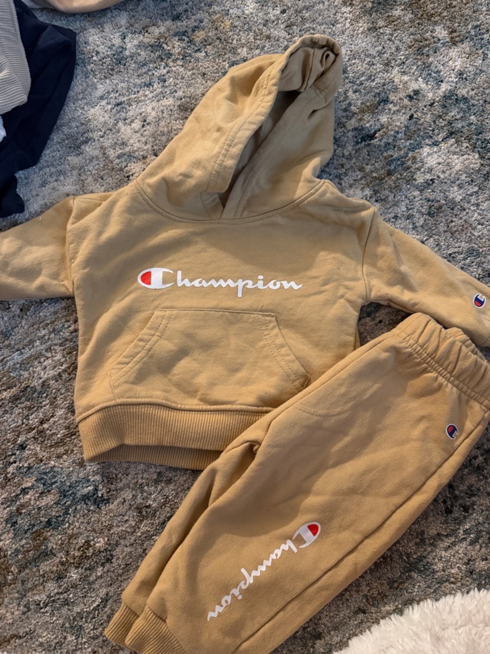 Champion Youth Tan Hoodie & Joggers Set with White Logo
